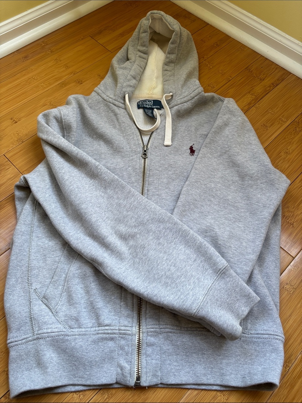 Polo by Ralph Lauren Light Gray Full-Zip Hooded Sweatshirt with Red Pony